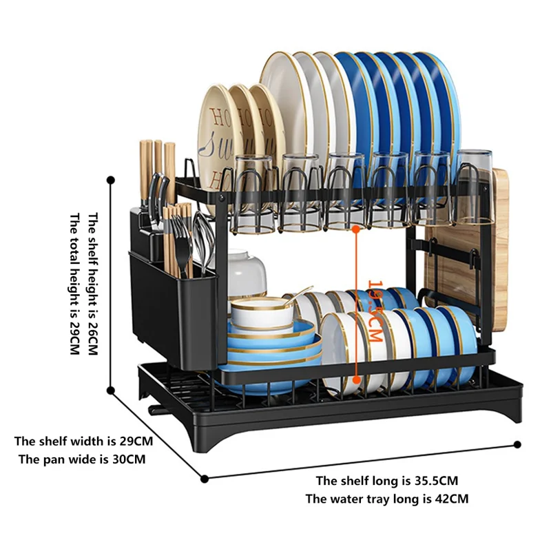 006-WDJ-8018A Kitchen Counter Dish Holder Stand Drying Rack for Knives, Spoons, Forks - Black