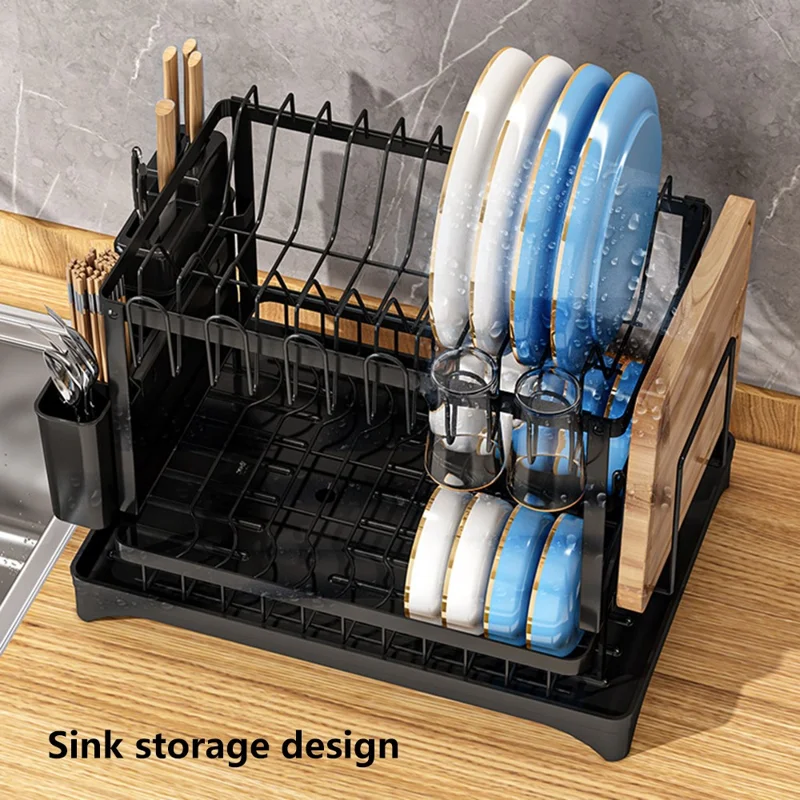 006-WDJ-8018A Kitchen Counter Dish Holder Stand Drying Rack for Knives, Spoons, Forks - Black