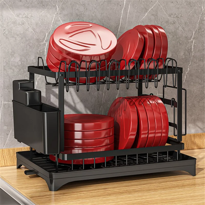 006-WDJ-8018A Kitchen Counter Dish Holder Stand Drying Rack for Knives, Spoons, Forks - Black