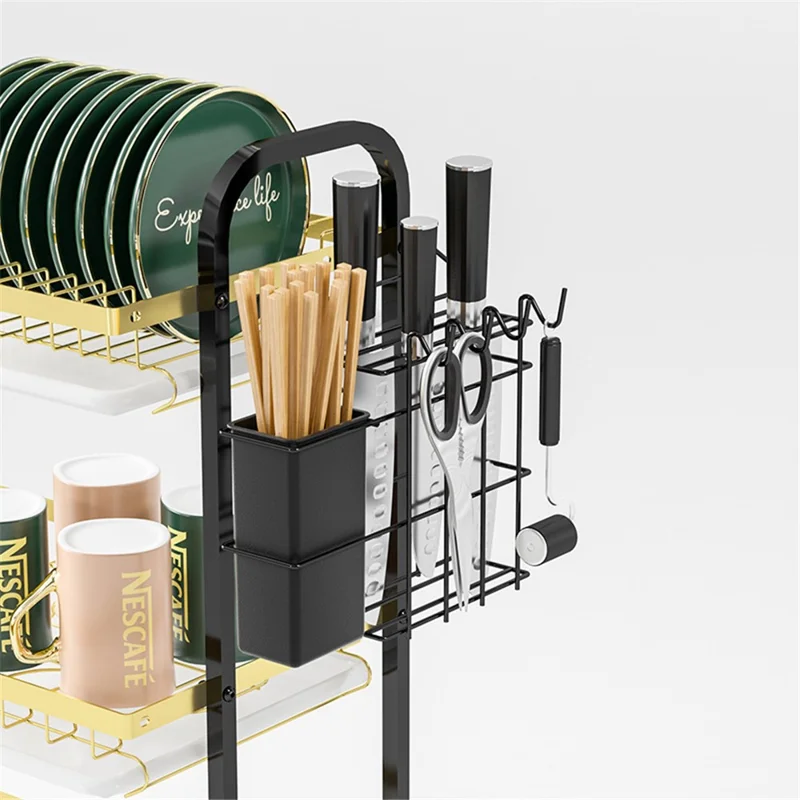 006-6427 3-Layer Iron Wire Kitchen Dish Bowl Storage Shelf Draining Rack with Chopstick Holder