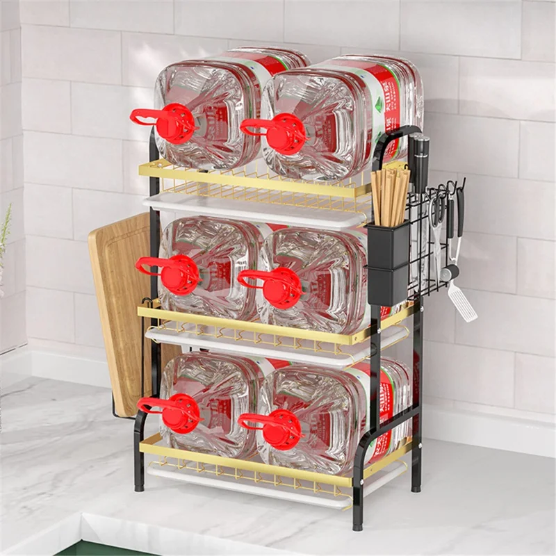 006-6427 3-Layer Iron Wire Kitchen Dish Bowl Storage Shelf Draining Rack with Chopstick Holder