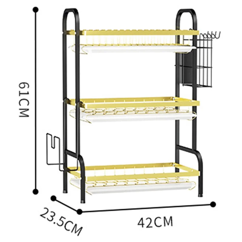 006-6427 3-Layer Iron Wire Kitchen Dish Bowl Storage Shelf Draining Rack with Chopstick Holder