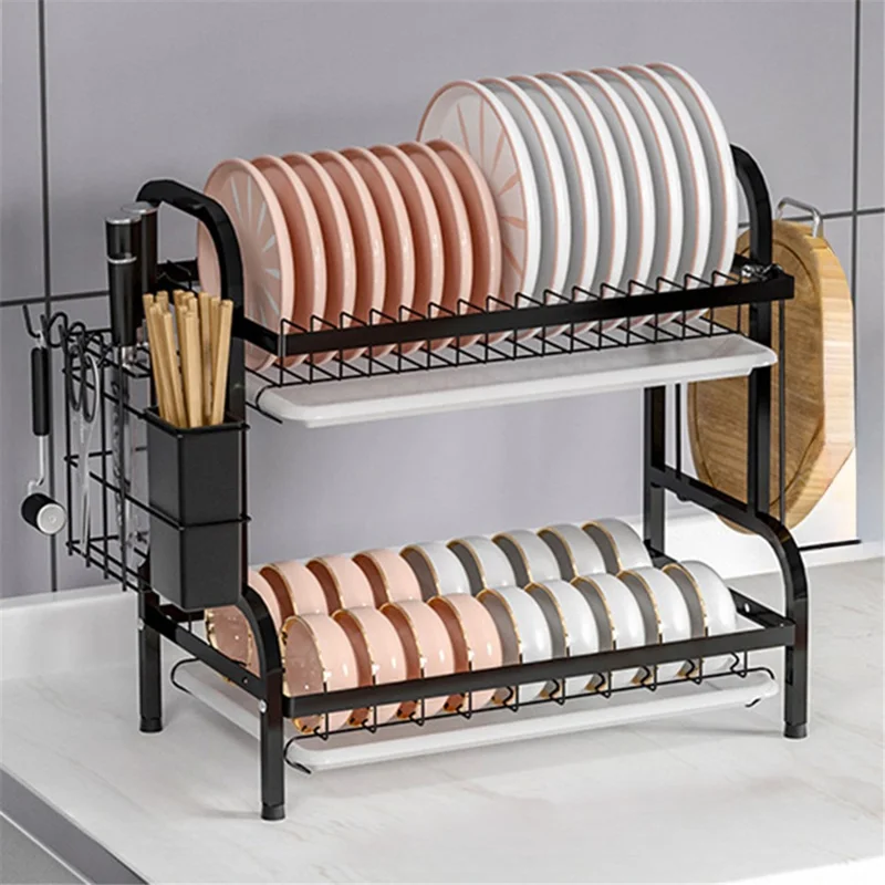 006-6358 Dual-Layer Iron Wire Kitchen Dish Drying Rack Holder Stand for Knives, Bowls