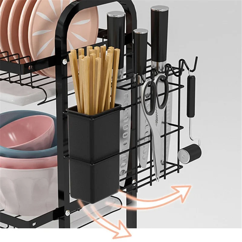 006-6358 Dual-Layer Iron Wire Kitchen Dish Drying Rack Holder Stand for Knives, Bowls
