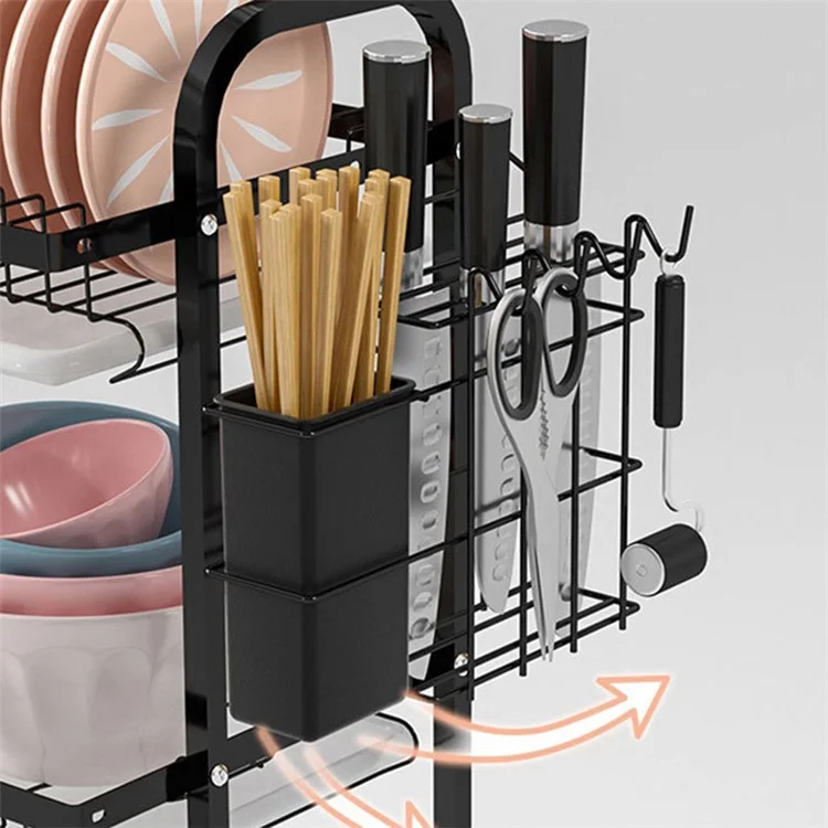 006-6364 3-Layer Iron Art Kitchen Storage Shelf Dish Bowl Draining Rack with Chopstick Holder