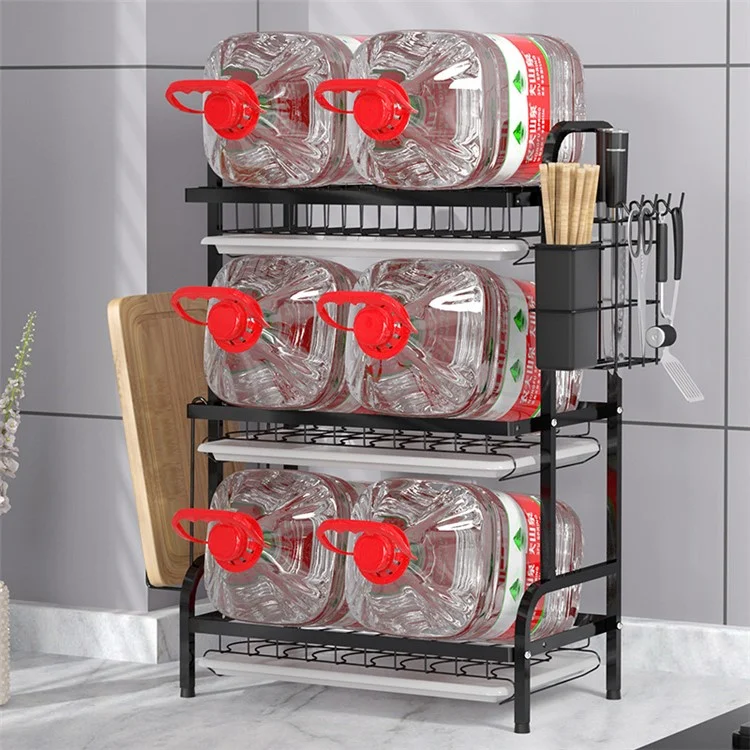 006-6364 3-Layer Iron Art Kitchen Storage Shelf Dish Bowl Draining Rack with Chopstick Holder