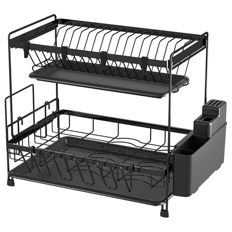 006-20C802HQTZ 2 Étagères pour égouttoir à vaisselle en métal avec support pour ustensiles de cuisine et porte-baguettes