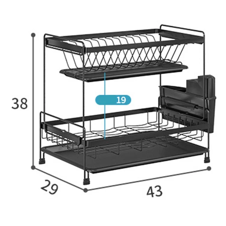 006-20C802HQTZ 2 Étagères pour égouttoir à vaisselle en métal avec support pour ustensiles de cuisine et porte-baguettes