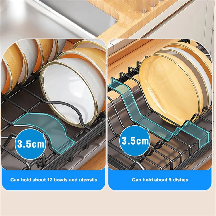 006-WDJ-6890-BK Dish Drying Rack with Drip Tray Kitchen Counter Plate Shelf Holder