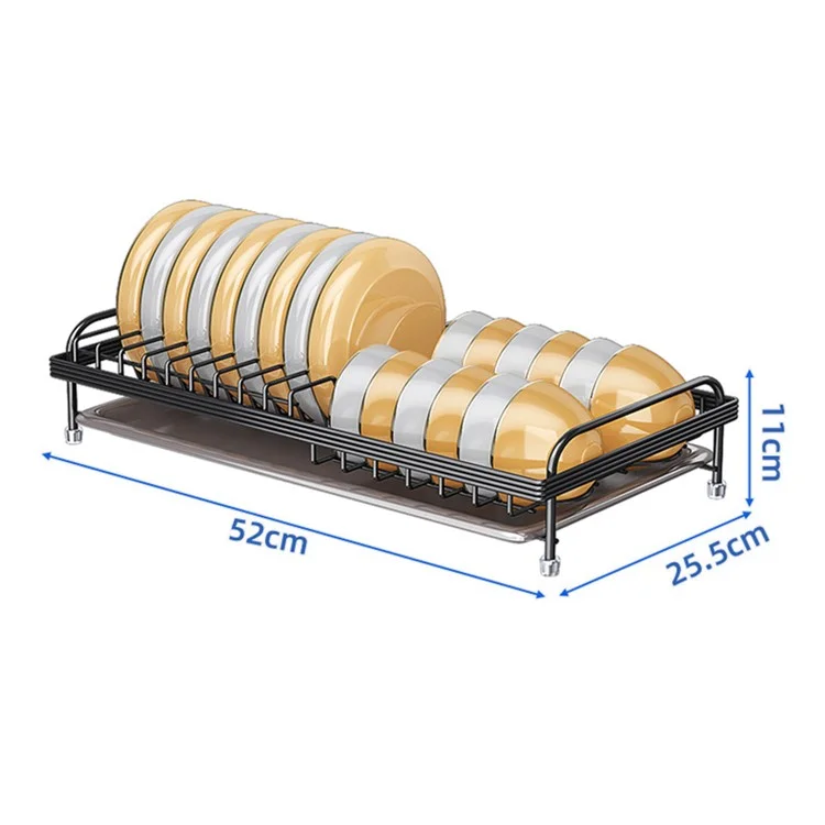 006-WDJ-6890-BK Dish Drying Rack with Drip Tray Kitchen Counter Plate Shelf Holder