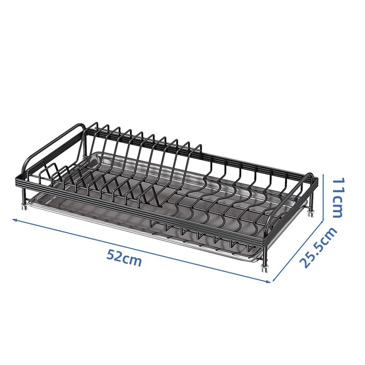 006-WDJ-6890-BK Dish Drying Rack with Drip Tray Kitchen Counter Plate Shelf Holder