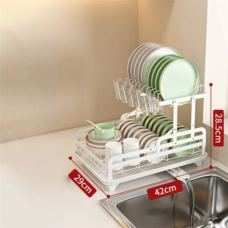 006-WDJ-8023 Porte-vaisselle à 2 niveaux Organisateurs de cuisine avec porte-tasses / porte-planches à découper - Blanc