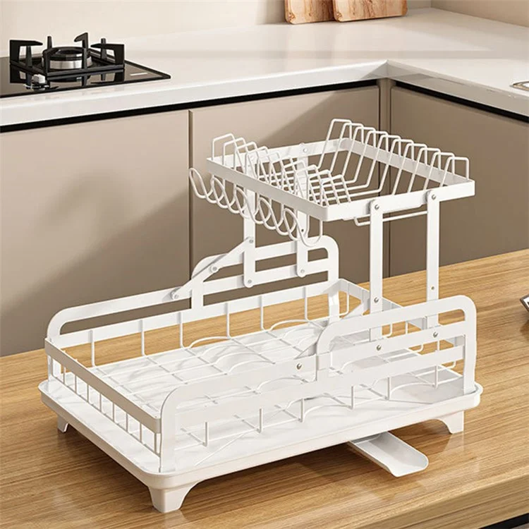 006-WDJ-8023 Porte-vaisselle à 2 niveaux Organisateurs de cuisine avec porte-tasses / porte-planches à découper - Blanc