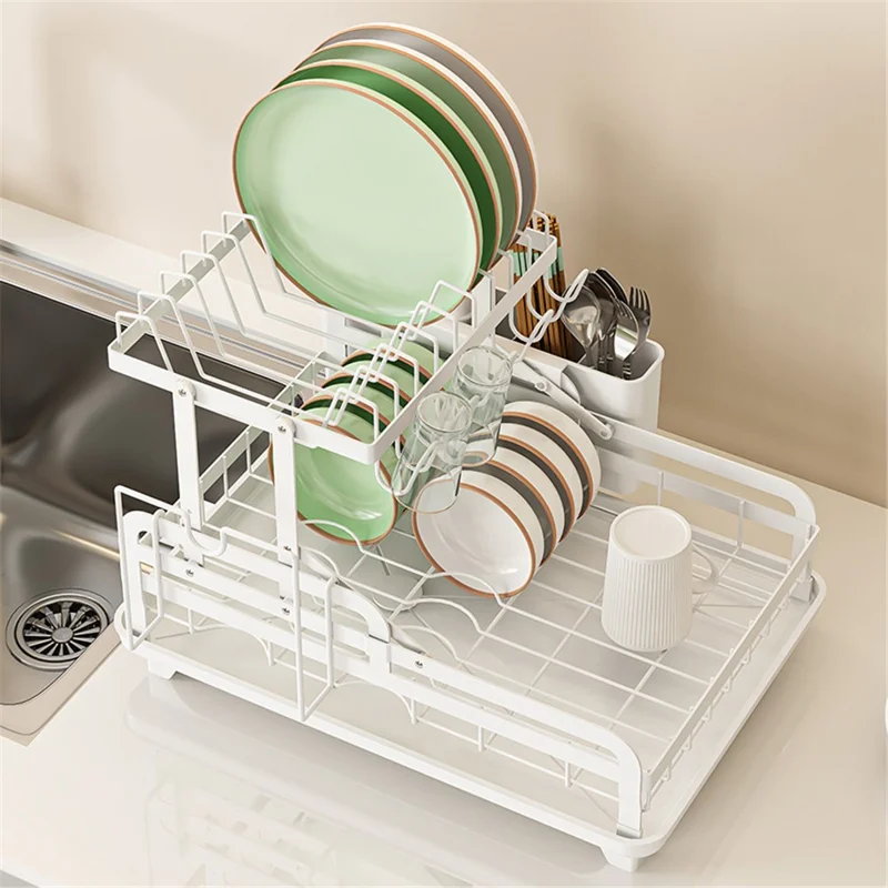 006-WDJ-8023 Dish Drying Rack 2 Tier Kitchen Organizers with Cup / Cutting Board Holders - Grey