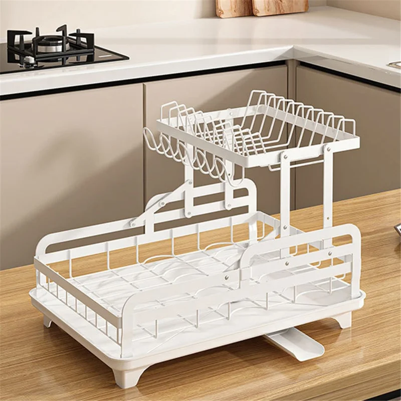 006-WDJ-8023 Dish Drying Rack 2 Tier Kitchen Organizers with Cup / Cutting Board Holders - Grey