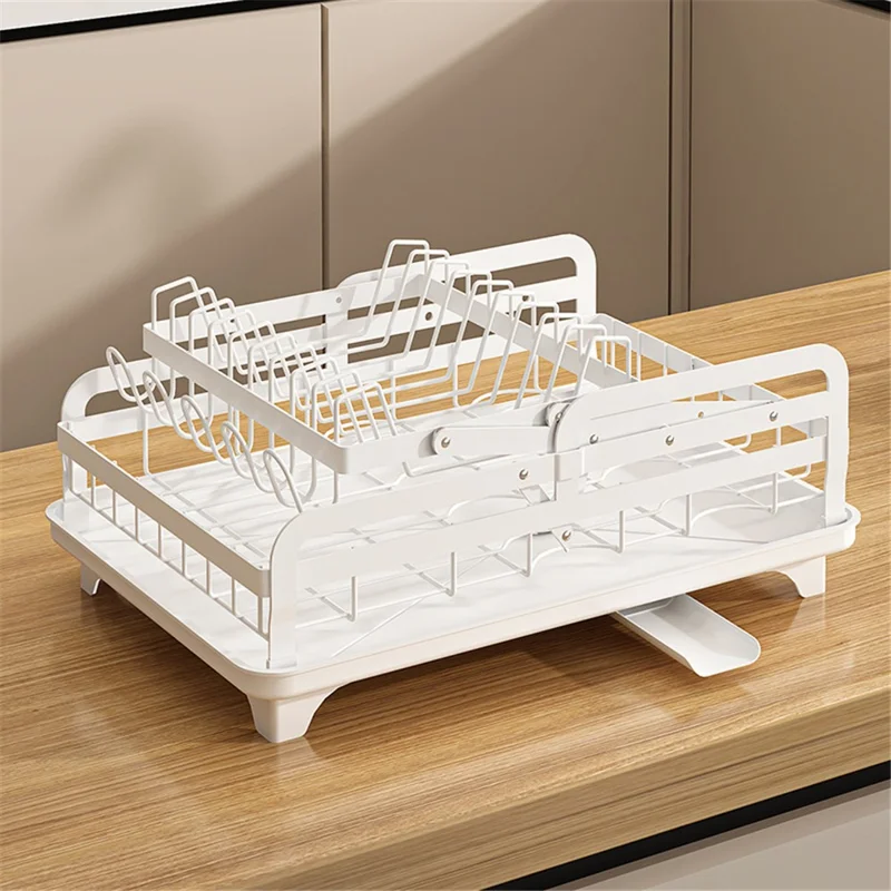 006-WDJ-8023 Dish Drying Rack 2 Tier Kitchen Organizers with Cup / Cutting Board Holders - Grey