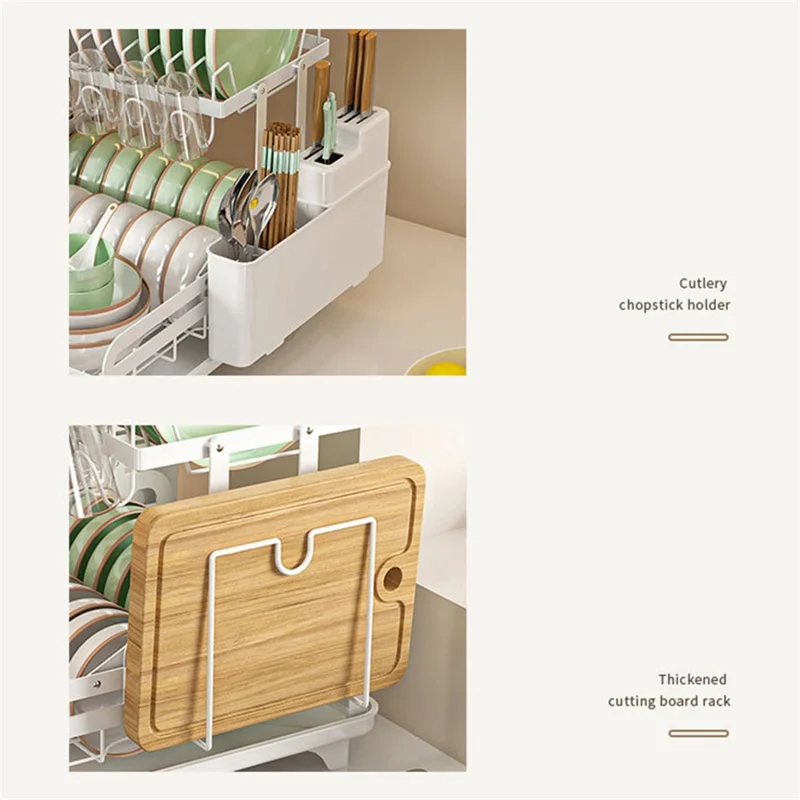 006-WDJ-8023 Dish Drying Rack 2 Tier Kitchen Organizers with Cup / Cutting Board Holders - Grey