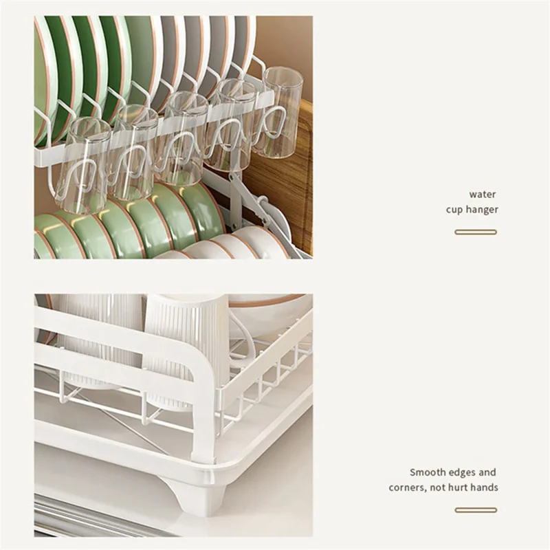 006-WDJ-8023 Dish Drying Rack 2 Tier Kitchen Organizers with Cup / Cutting Board Holders - Grey