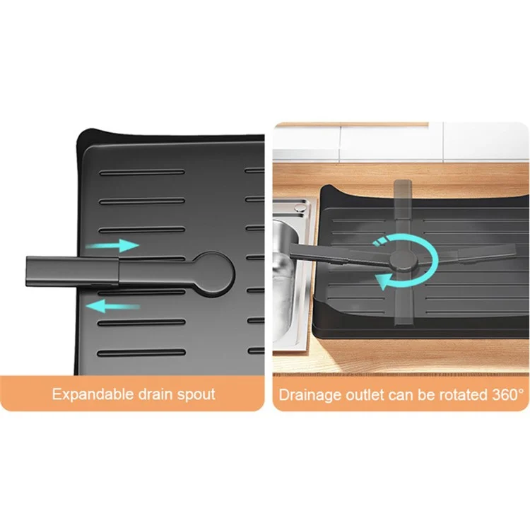 006-WDJ-6937B-WH Dish Drying Rack with Expandable Drain Spout Kitchen Countertop Rack Holder for Bowls Cutlery Forks - Black