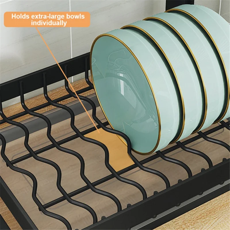006-WDJ-6790-3BK 3-Tier Dish Drainer Rack with Drip Tray / Utensils Holder Dish Rack for Kitchen Counter