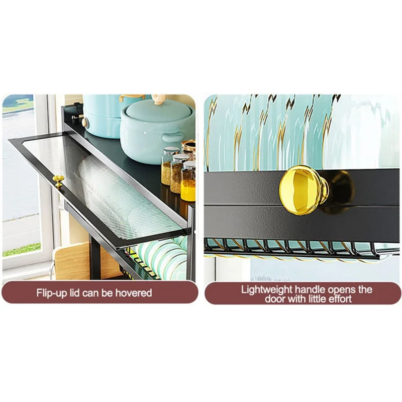 006-SCJ-6838C-75 Dish Drying Rack with Door Kitchen Over Sink Metal Storage Shelf - Black
