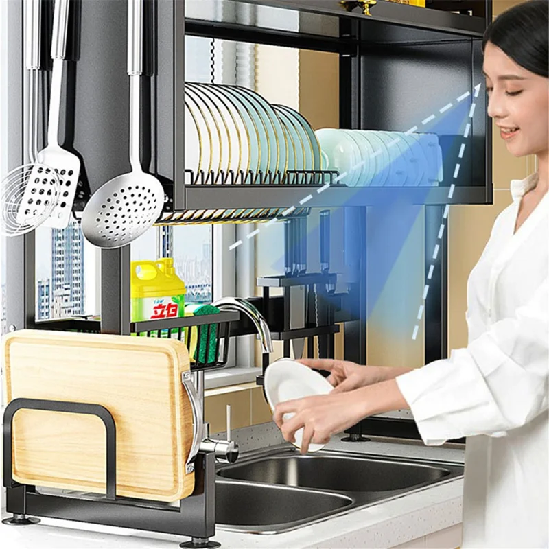 006-SCJ-6838C-75 Dish Drying Rack with Door Kitchen Over Sink Metal Storage Shelf - Black