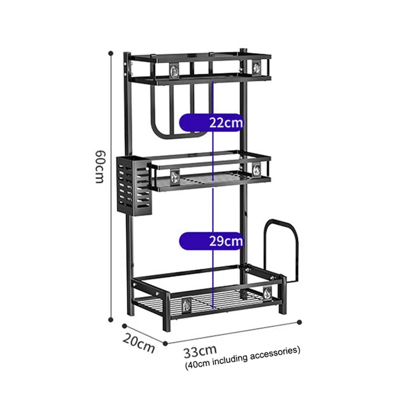 006-6374 3 Tier Spice Rack Stand Metal Kitchen Jar Shelf with Utensil Cutlery Holder