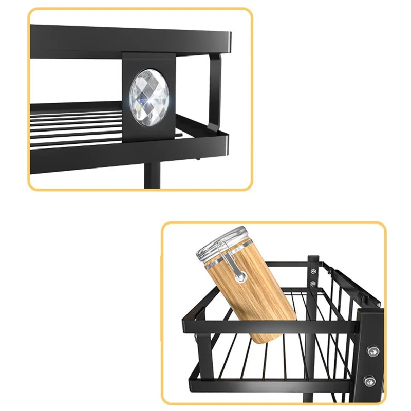 006-6373 2-Layer Black Storage Rack for Kitchen Countertop Spice Container with Cutting Boards, Chopsticks Holder