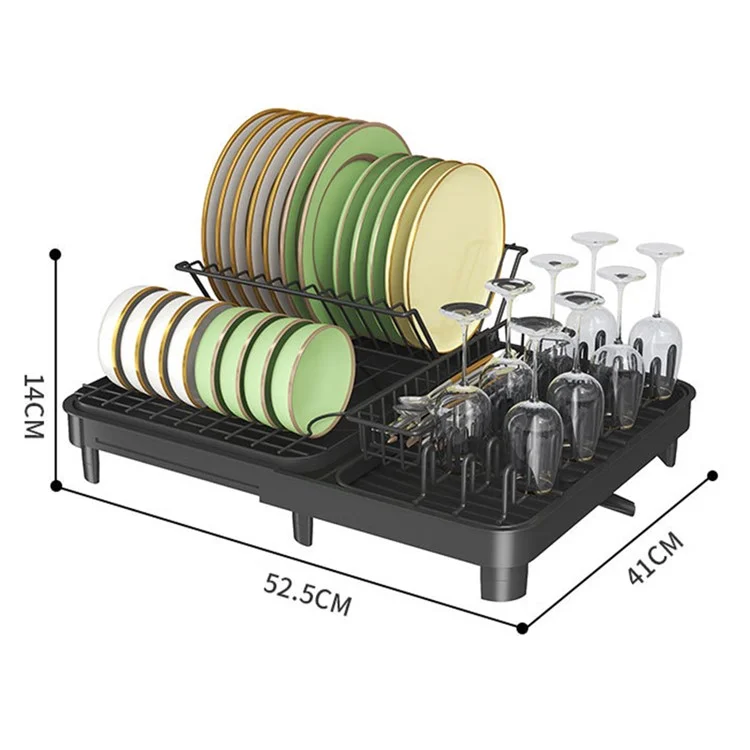 006-WDJ-8026-BK Expandable Dish Drainer Cutlery Cup Plate Rack Holder for Kitchen Countertop, 1 Tier