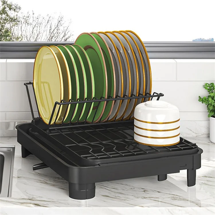 006-WDJ-8026-BK Expandable Dish Drainer Cutlery Cup Plate Rack Holder for Kitchen Countertop, 1 Tier
