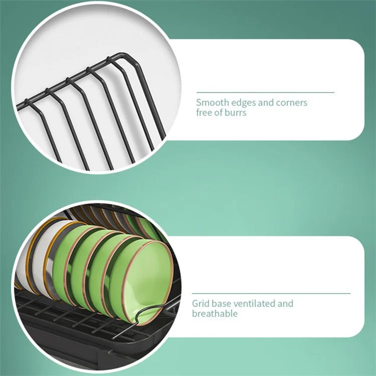 006-WDJ-8026-BK Expandable Dish Drainer Cutlery Cup Plate Rack Holder for Kitchen Countertop, 1 Tier
