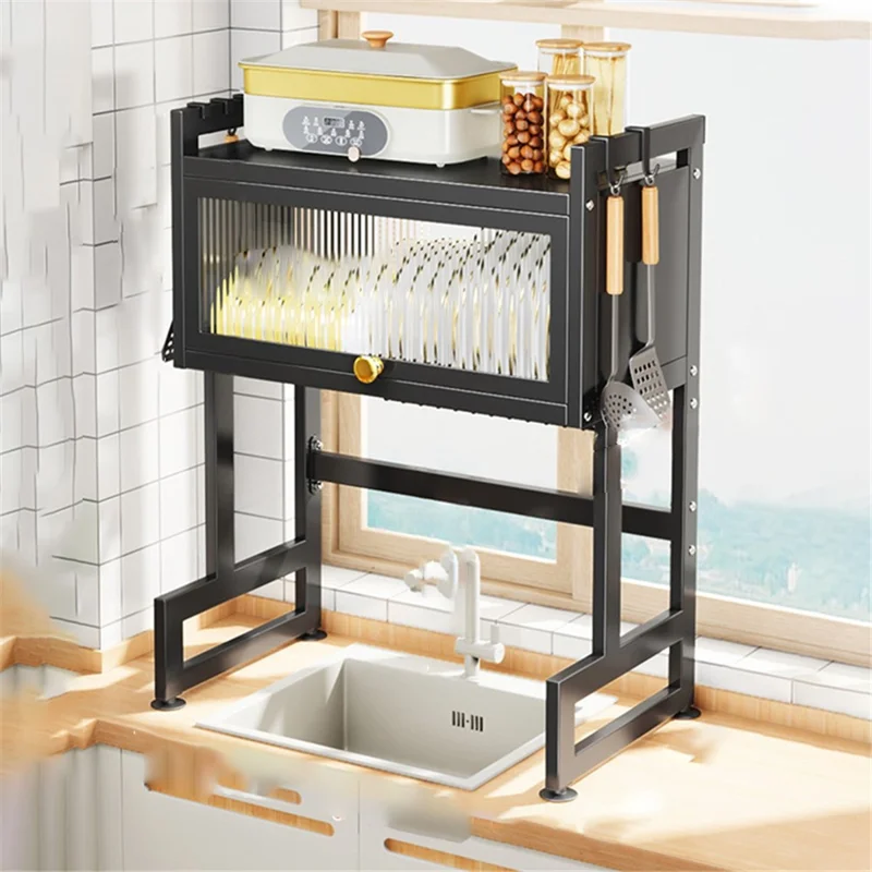 006-SCJ-6837C-65 Over The Sink Dish Drying Rack Kitchen Sink Organizer Dish Drainer with Door, 65X29.5X79cm - Sort