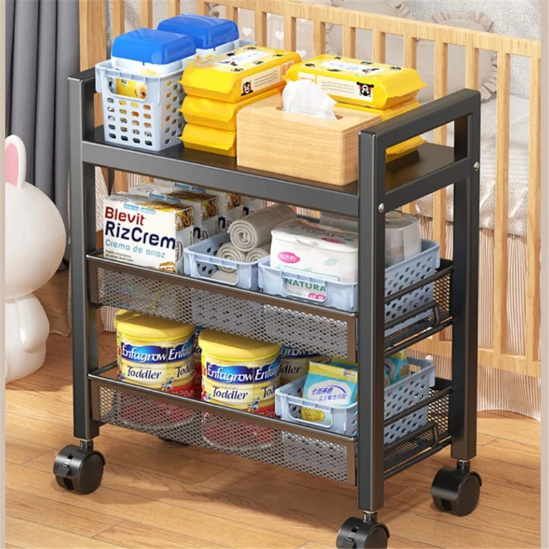 005JGL1049 5-Tiers Trolley Cart with Wheels Kitchen Storage Rack Floor-Standing Vegetable Basket - 5 Mesh / White
