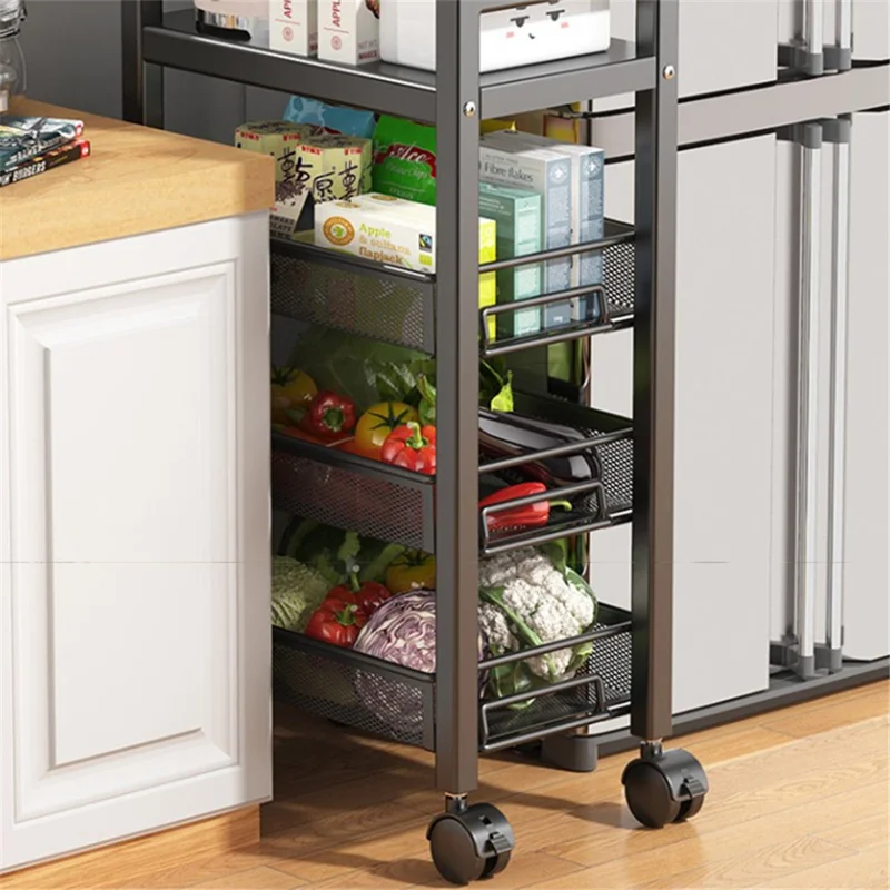 005JGL1049 5-Tiers Trolley Cart with Wheels Kitchen Storage Rack Floor-Standing Vegetable Basket - 5 Mesh / White