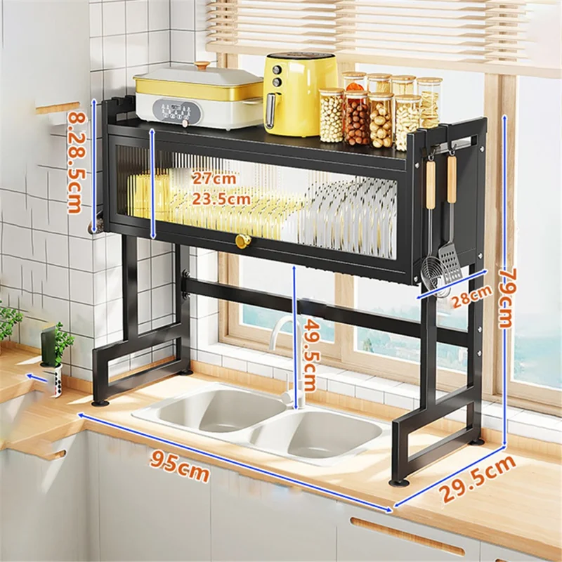 006-SCJ-6838C-95 Kitchen Dish Drying Rack Over The Sink Dish Drainer for Kitchen Storage Counter - Black