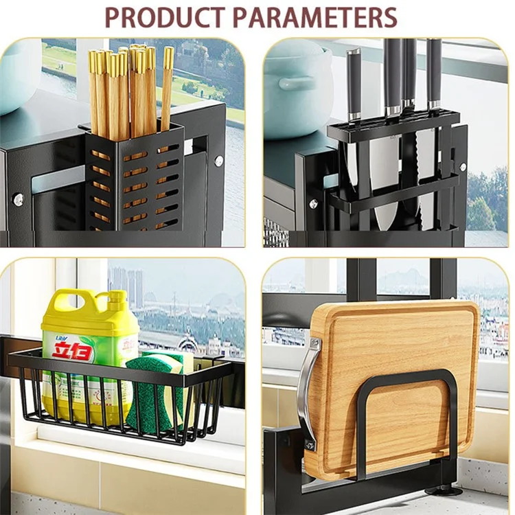 006-SCJ-6838C-105 Over Sink Dish Drying Rack 2 Tier Kitchen Counter Bowls Plates Holder with Door - Black