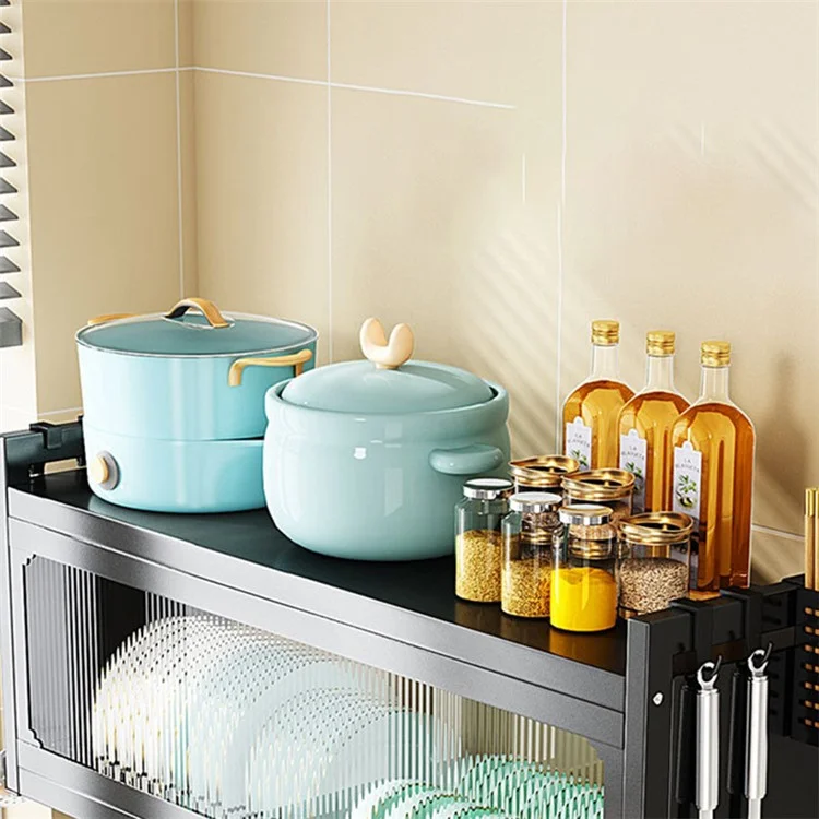 006-SCJ-6838C-105 Over Sink Dish Drying Rack 2 Tier Kitchen Counter Bowls Plates Holder with Door - Black