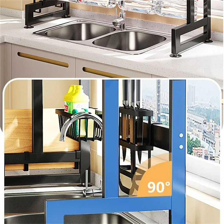 006-SCJ-6838C-105 Over Sink Dish Drying Rack 2 Tier Kitchen Counter Bowls Plates Holder with Door - Black