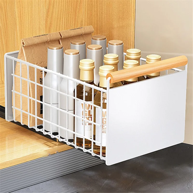 006-ZWJ-70079-WH Slide-Out Kitchen Sink Organizer Rack Storage Holder for Dishes, Spices