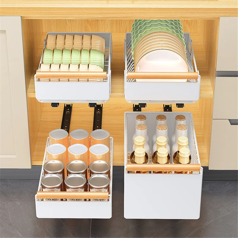 006-ZWJ-70079-WH Slide-Out Kitchen Sink Organizer Rack Storage Holder for Dishes, Spices