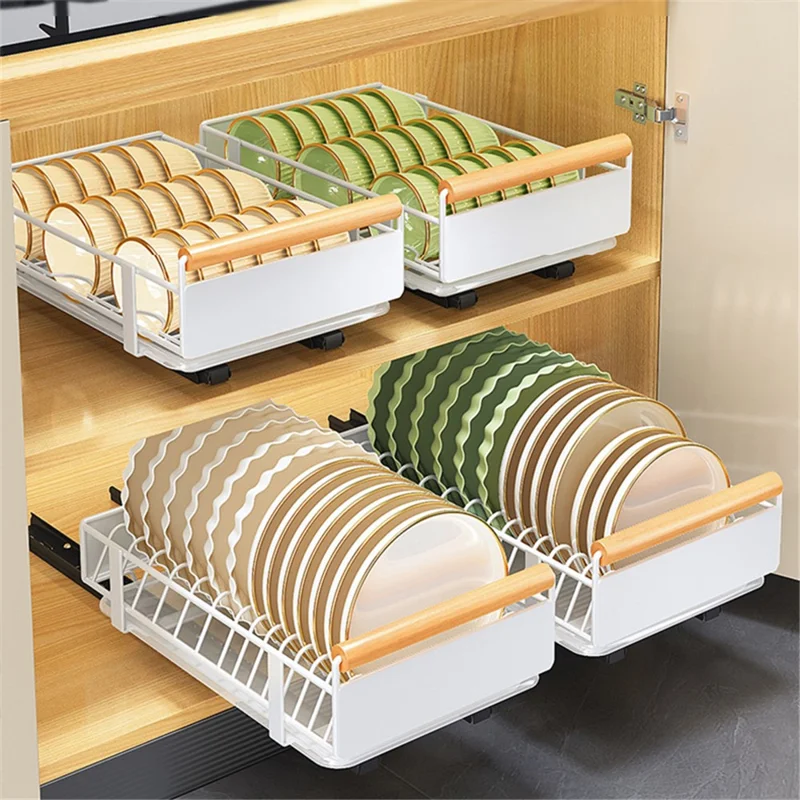 006-ZWJ-70079-WH Slide-Out Kitchen Sink Organizer Rack Storage Holder for Dishes, Spices