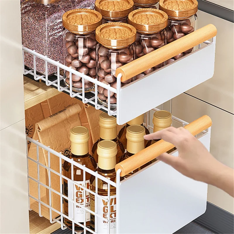006-ZWJ-70079-WH Slide-Out Kitchen Sink Organizer Rack Storage Holder for Dishes, Spices