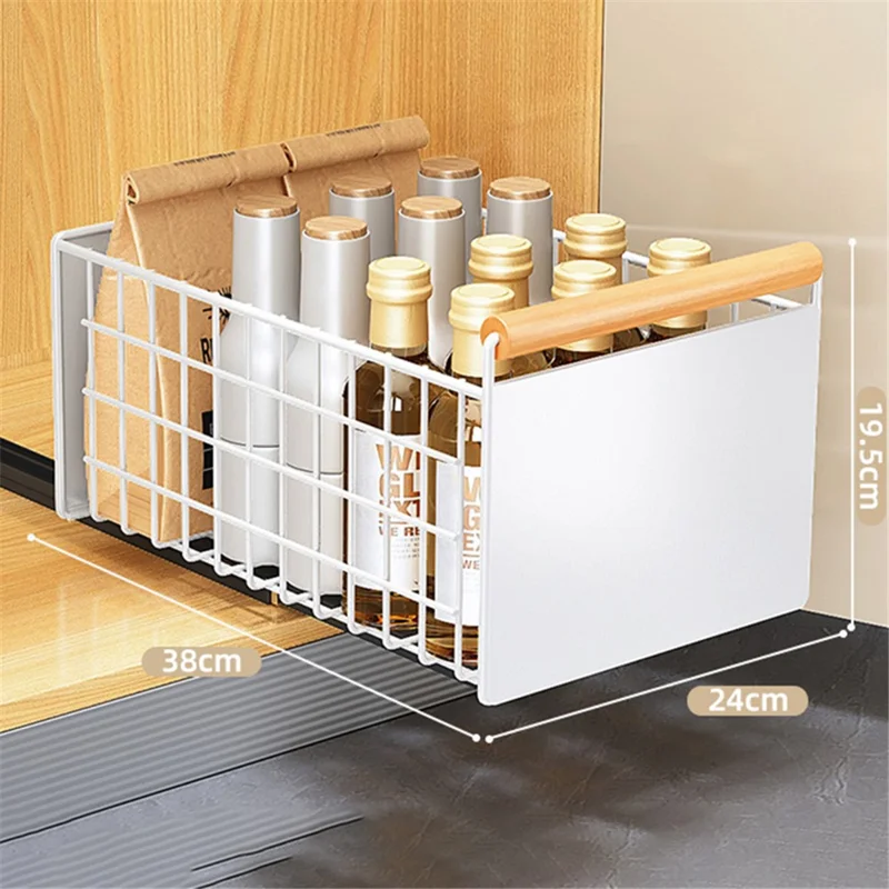 006-ZWJ-70079-WH Slide-Out Kitchen Sink Organizer Rack Storage Holder for Dishes, Spices
