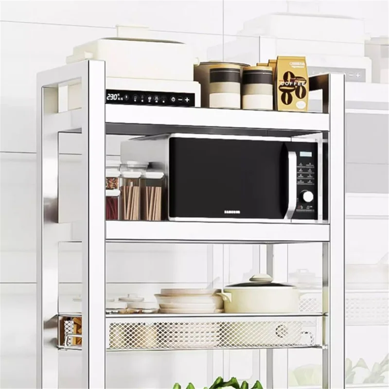 005JGL1034 3-Tier Storage Trolley Cart Stainless Steel Kitchen Rolling Shelf Organizer - 2 Mesh Tier+1 Board