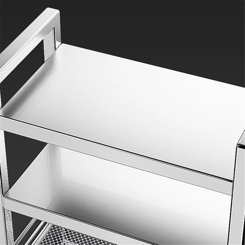 005JGL1034 3-Tier Storage Trolley Cart Stainless Steel Kitchen Rolling Shelf Organizer - 2 Mesh Tier+1 Board