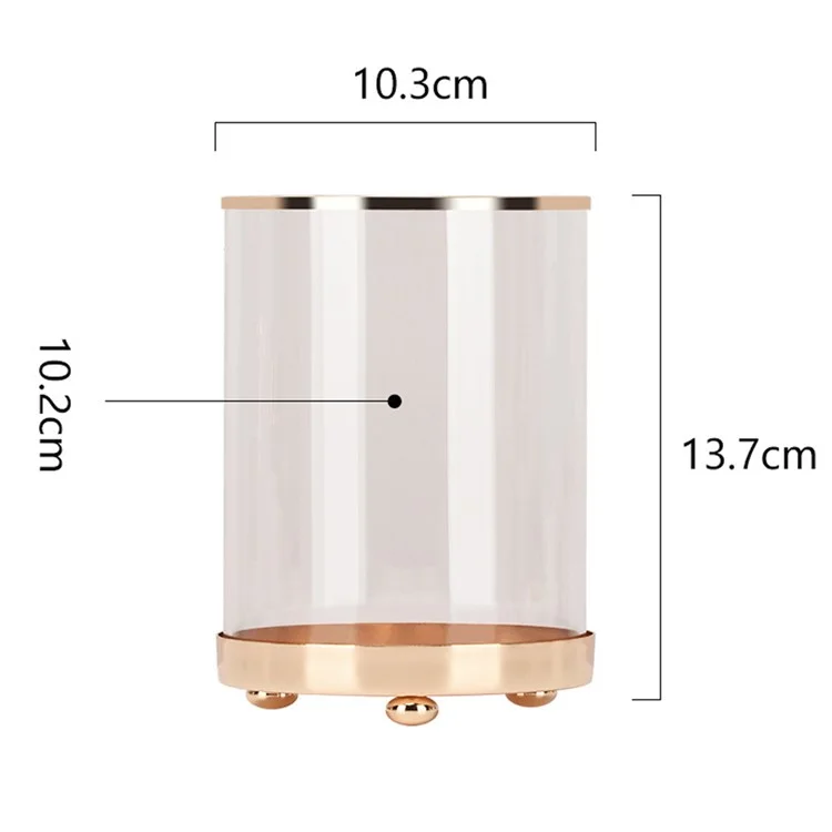 Vase en verre de style européen Fleurs Bougeoir en métal et en verre Cylindre Porte-pinceau de maquillage Boîtier de rangement, Taille : S