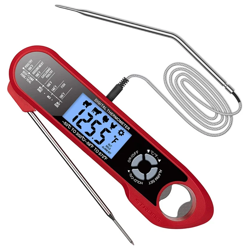 Waterproof Dual Probe Foldable Meat Thermometer for BBQ Cooking Kitchen Tool (BPA Free, No FDA)