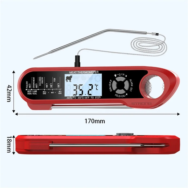 Waterproof Dual Probe Foldable Meat Thermometer for BBQ Cooking Kitchen Tool (BPA Free, No FDA)