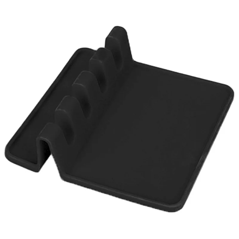 Kitchen Stovetop Silicone Utensil Rest Holder Rack for Spatula, Spoon (BPA-Free, No FDA) - Black