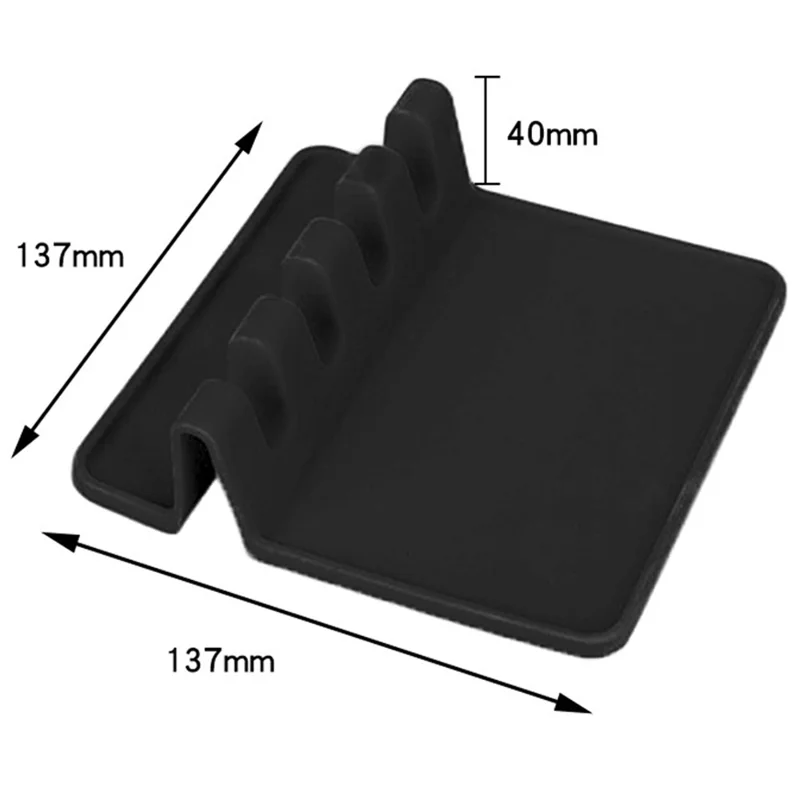 Kitchen Stovetop Silicone Utensil Rest Holder Rack for Spatula, Spoon (BPA-Free, No FDA) - Black
